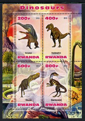 Rwanda 2013 Dinosaurs #2 perf sheetlet containing 4 values unmounted mint