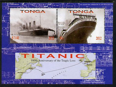Tonga 2012 Titanic perf sheetlet containing 2 values unmounted mint