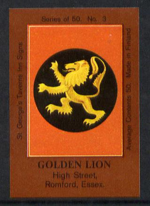 Match Box Labels - Golden Lion (No.3 from a series of 50 Pub signs) dark brown background, very fine unused condition (St George's Taverns)