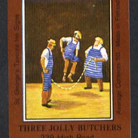 Match Box Labels - Jolly Butcher (No.7 from a series of 50 Pub signs) dark brown background, very fine unused condition (St George's Taverns)