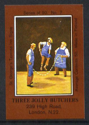Match Box Labels - Jolly Butcher (No.7 from a series of 50 Pub signs) dark brown background, very fine unused condition (St George's Taverns)