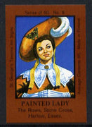 Match Box Labels - Painted Lady (No.8 from a series of 50 Pub signs) dark brown background, very fine unused condition (St George's Taverns)