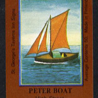 Match Box Labels - Peter Boat (No.9 from a series of 50 Pub signs) dark brown background, very fine unused condition (St George's Taverns)