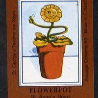 Match Box Labels - Flower Pot (No.10 from a series of 50 Pub signs) dark brown background, very fine unused condition (St George's Taverns)