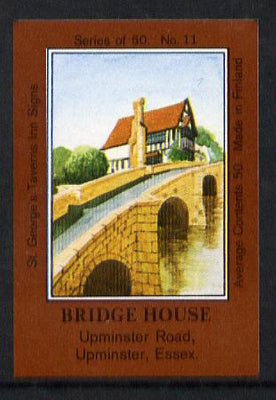 Match Box Labels - Bridge House (No.11 from a series of 50 Pub signs) dark brown background, very fine unused condition (St George's Taverns)