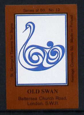 Match Box Labels - Old Swan (No.12 from a series of 50 Pub signs) dark brown background, very fine unused condition (St George's Taverns)