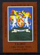 Match Box Labels - Talbot (No.19 from a series of 50 Pub signs) dark brown background, very fine unused condition (St George's Taverns)