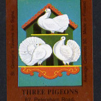 Match Box Labels - Three Pigeons (No.21 from a series of 50 Pub signs) dark brown background, very fine unused condition (St George's Taverns)