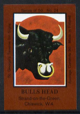 Match Box Labels - Bull's Head (No.24 from a series of 50 Pub signs) dark brown background, very fine unused condition (St George's Taverns)