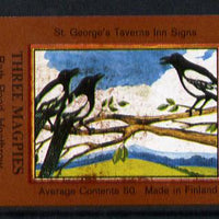 Match Box Labels - Magpies (No.28 from a series of 50 Pub signs) dark brown background, very fine unused condition (St George's Taverns)