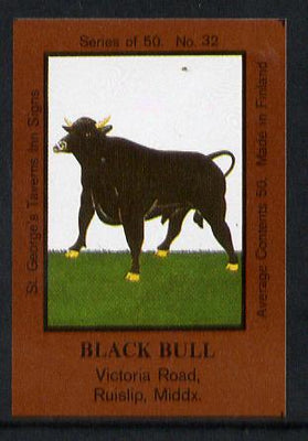 Match Box Labels - Black Bull (No.32 from a series of 50 Pub signs) dark brown background, very fine unused condition (St George's Taverns)