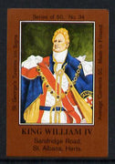 Match Box Labels - King William IV (No.34 from a series of 50 Pub signs) dark brown background, very fine unused condition (St George's Taverns)