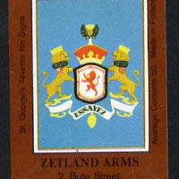 Match Box Labels - Zetland Arms (No.39 from a series of 50 Pub signs) dark brown background, very fine unused condition (St George's Taverns)