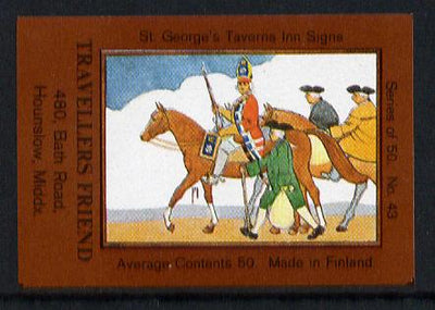 Match Box Labels - Travellers Friend (No.43 from a series of 50 Pub signs) dark brown background, very fine unused condition (St George's Taverns)