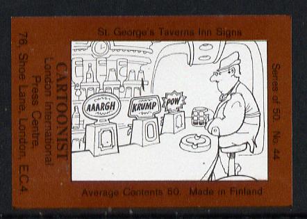 Match Box Labels - Cartoonist (No.44 from a series of 50 Pub signs) dark brown background, very fine unused condition (St George's Taverns)