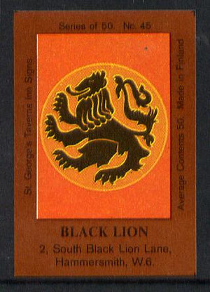 Match Box Labels - Black Lion (No.45 from a series of 50 Pub signs) dark brown background, very fine unused condition (St George's Taverns)