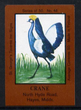 Match Box Labels - Crane (No.46 from a series of 50 Pub signs) dark brown background, very fine unused condition (St George's Taverns)
