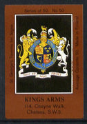 Match Box Labels - Kings Arms (No.50 from a series of 50 Pub signs) dark brown background, very fine unused condition (St George's Taverns)