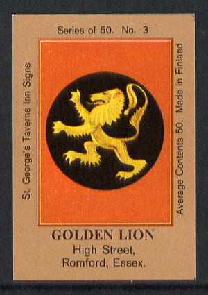 Match Box Labels - Golden Lion (No.3 from a series of 50 Pub signs) light brown background, very fine unused condition (St George's Taverns)