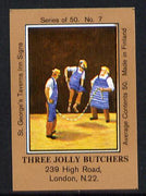 Match Box Labels - Jolly Butcher (No.7 from a series of 50 Pub signs) light brown background, very fine unused condition (St George's Taverns)