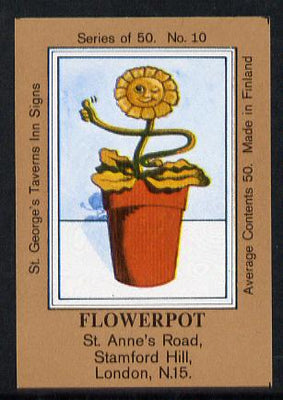 Match Box Labels - Flower Pot (No.10 from a series of 50 Pub signs) light brown background, very fine unused condition (St George's Taverns)