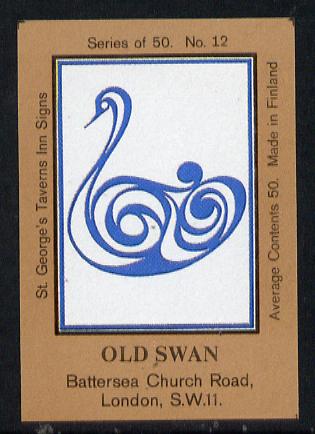 Match Box Labels - Old Swan (No.12 from a series of 50 Pub signs) light brown background, very fine unused condition (St George's Taverns)