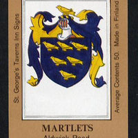 Match Box Labels - Martlets (No.15 from a series of 50 Pub signs) light brown background, very fine unused condition (St George's Taverns)