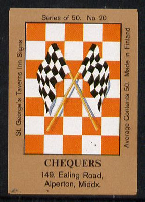 Match Box Labels - Chequers (No.20 from a series of 50 Pub signs) light brown background, very fine unused condition (St George's Taverns)