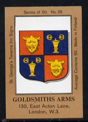 Match Box Labels - Goldsmith's Arms (No.25 from a series of 50 Pub signs) light brown background, very fine unused condition (St George's Taverns)