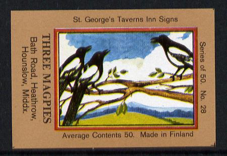 Match Box Labels - Magpies (No.28 from a series of 50 Pub signs) light brown background, very fine unused condition (St George's Taverns)