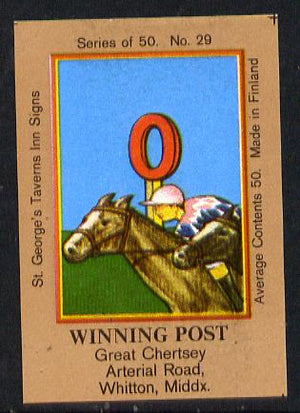 Match Box Labels - Winning Post (No.29 from a series of 50 Pub signs) light brown background, very fine unused condition (St George's Taverns)