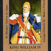 Match Box Labels - King William IV (No.34 from a series of 50 Pub signs) light brown background, very fine unused condition (St George's Taverns)