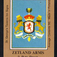 Match Box Labels - Zetland Arms (No.39 from a series of 50 Pub signs) light brown background, very fine unused condition (St George's Taverns)