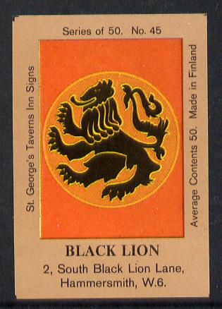 Match Box Labels - Black Lion (No.45 from a series of 50 Pub signs) light brown background, very fine unused condition (St George's Taverns)