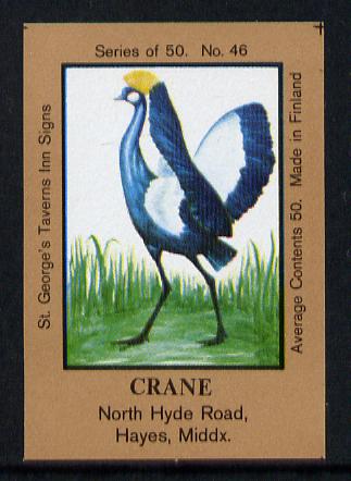Match Box Labels - Crane (No.46 from a series of 50 Pub signs) light brown background, very fine unused condition (St George's Taverns)