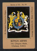 Match Box Labels - Kings Arms (No.50 from a series of 50 Pub signs) light brown background, very fine unused condition (St George's Taverns)