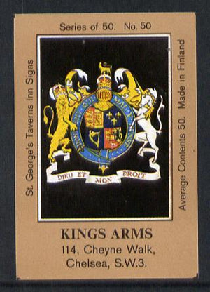 Match Box Labels - Kings Arms (No.50 from a series of 50 Pub signs) light brown background, very fine unused condition (St George's Taverns)