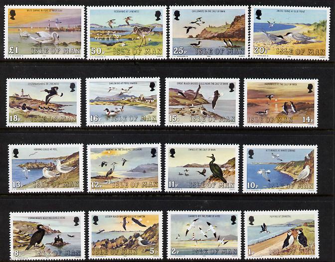 Isle of Man 1983-85 Marine Birds defnitive set of 16 values 1p to £1 unmounted mint SG 232-47