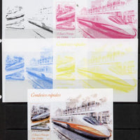 St Thomas & Prince Islands 2013 High-Speed Trains #1 souvenir sheet - the set of 5 imperf progressive colour proofs comprising the 4 basic colours plus all 4-colour composite unmounted mint