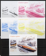 St Thomas & Prince Islands 2013 High-Speed Trains #1 souvenir sheet - the set of 5 imperf progressive colour proofs comprising the 4 basic colours plus all 4-colour composite unmounted mint