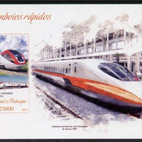 St Thomas & Prince Islands 2013 High-Speed Trains #2 imperf souvenir sheet unmounted mint. Note this item is privately produced and is offered purely on its thematic appeal