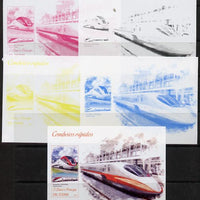 St Thomas & Prince Islands 2013 High-Speed Trains #2 souvenir sheet - the set of 5 imperf progressive colour proofs comprising the 4 basic colours plus all 4-colour composite unmounted mint