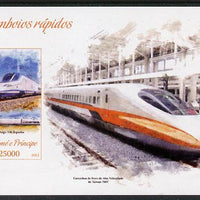 St Thomas & Prince Islands 2013 High-Speed Trains #3 imperf souvenir sheet unmounted mint. Note this item is privately produced and is offered purely on its thematic appeal