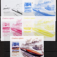 St Thomas & Prince Islands 2013 High-Speed Trains #3 souvenir sheet - the set of 5 imperf progressive colour proofs comprising the 4 basic colours plus all 4-colour composite unmounted mint