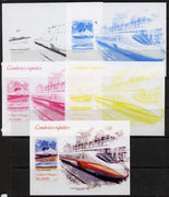 St Thomas & Prince Islands 2013 High-Speed Trains #3 souvenir sheet - the set of 5 imperf progressive colour proofs comprising the 4 basic colours plus all 4-colour composite unmounted mint