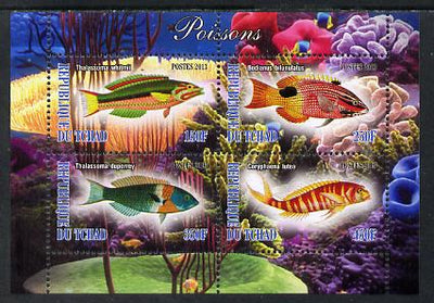 Chad 2013 Fish #2 perf sheetlet containing 4 values unmounted mint