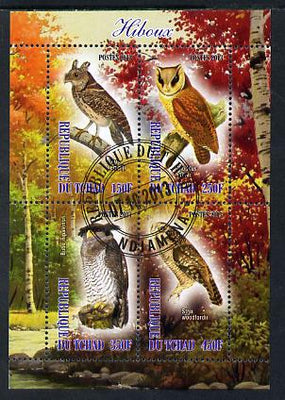 Chad 2013 Birds - Owls #2 perf sheetlet containing 4 values fine cto used