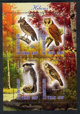 Chad 2013 Birds - Owls #2 perf sheetlet containing 4 values unmounted mint