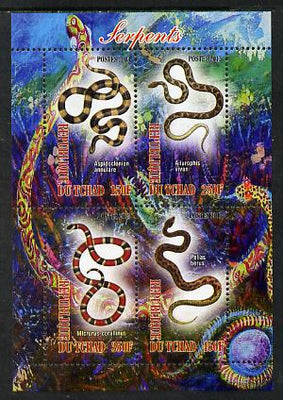 Chad 2013 Snakes perf sheetlet containing 4 values unmounted mint