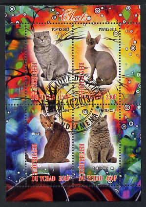 Chad 2013 Domestic Cats #2 perf sheetlet containing 4 values fine cto used